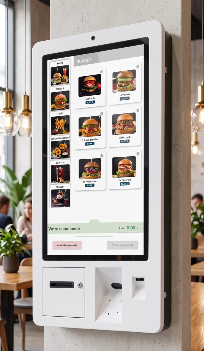 Borne de commande tactile en libre-service dans un restaurant