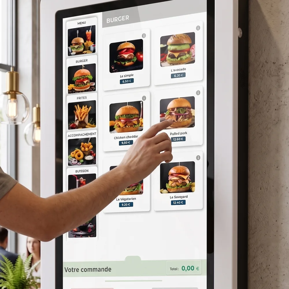 Borne de commande tactile en libre-service dans un restaurant