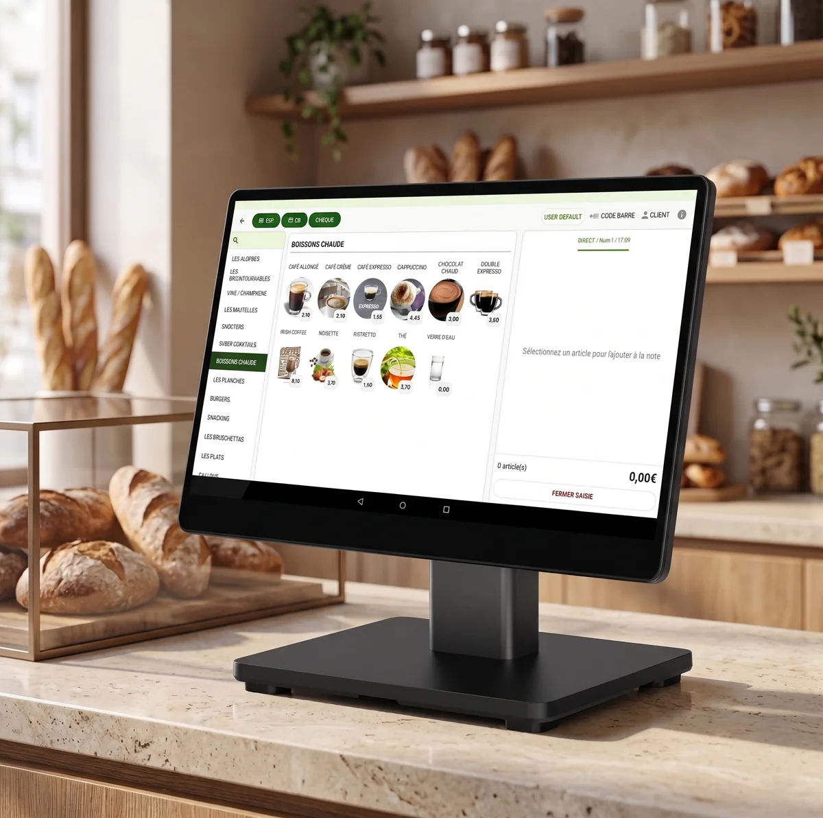 Caisse tactile CashMag installée par DCB sur un comptoir de boulangerie
