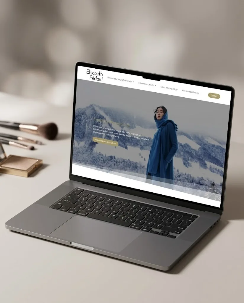 Site web vitrine d'un salon de beauté réalisé par DCB, affiché sur un MacBook