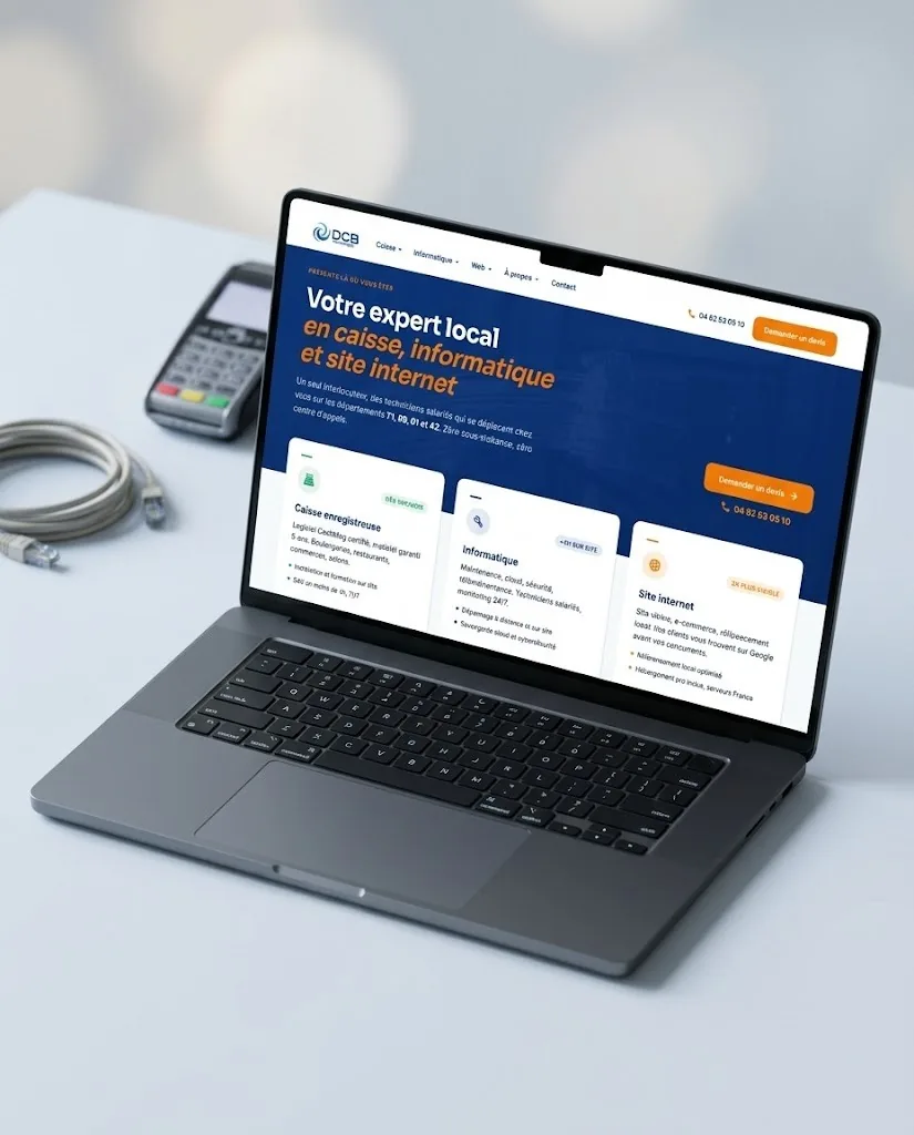 Site web professionnel créé par DCB, affiché sur un MacBook