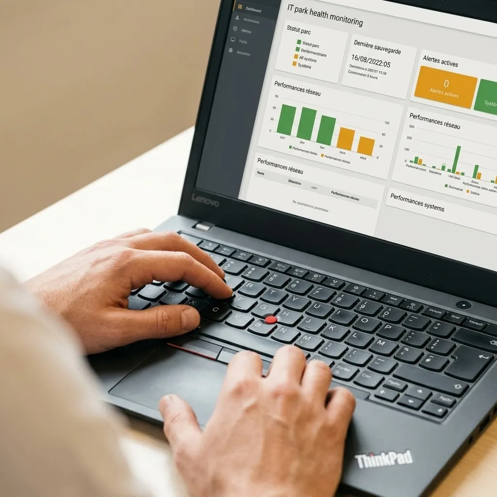 Supervision du parc informatique sur un tableau de bord, ordinateur portable professionnel