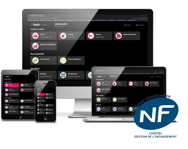 Logiciel Hairnet multiposte certifie NF525 : ordinateur, tablettes et mobile