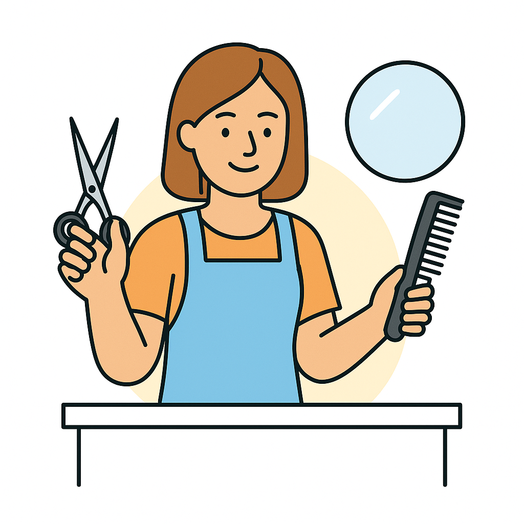 Coiffeuse avec outils de coiffure